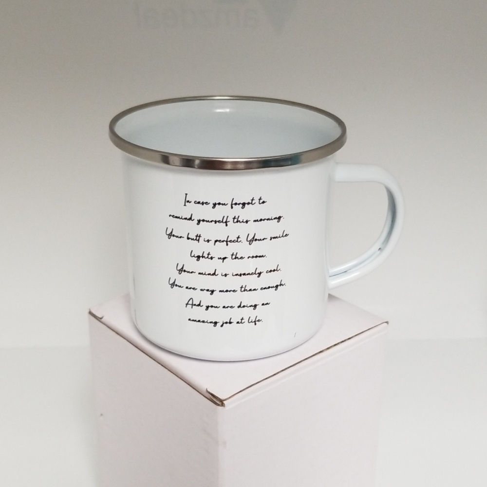 White lightweight 10 ounce stainless steel mug